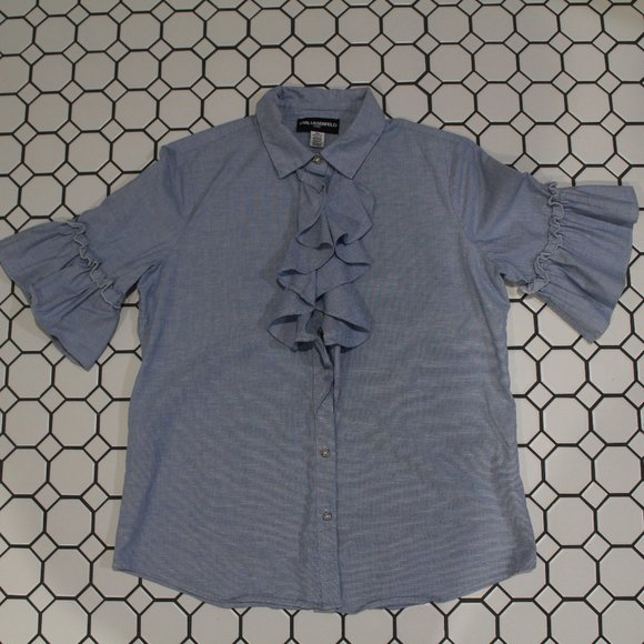 Karl Lagerfeld Tops - EUC Karl Lagerfeld Women's Button Down Blouse w/Ruffle Front & Sleeves- Size XS